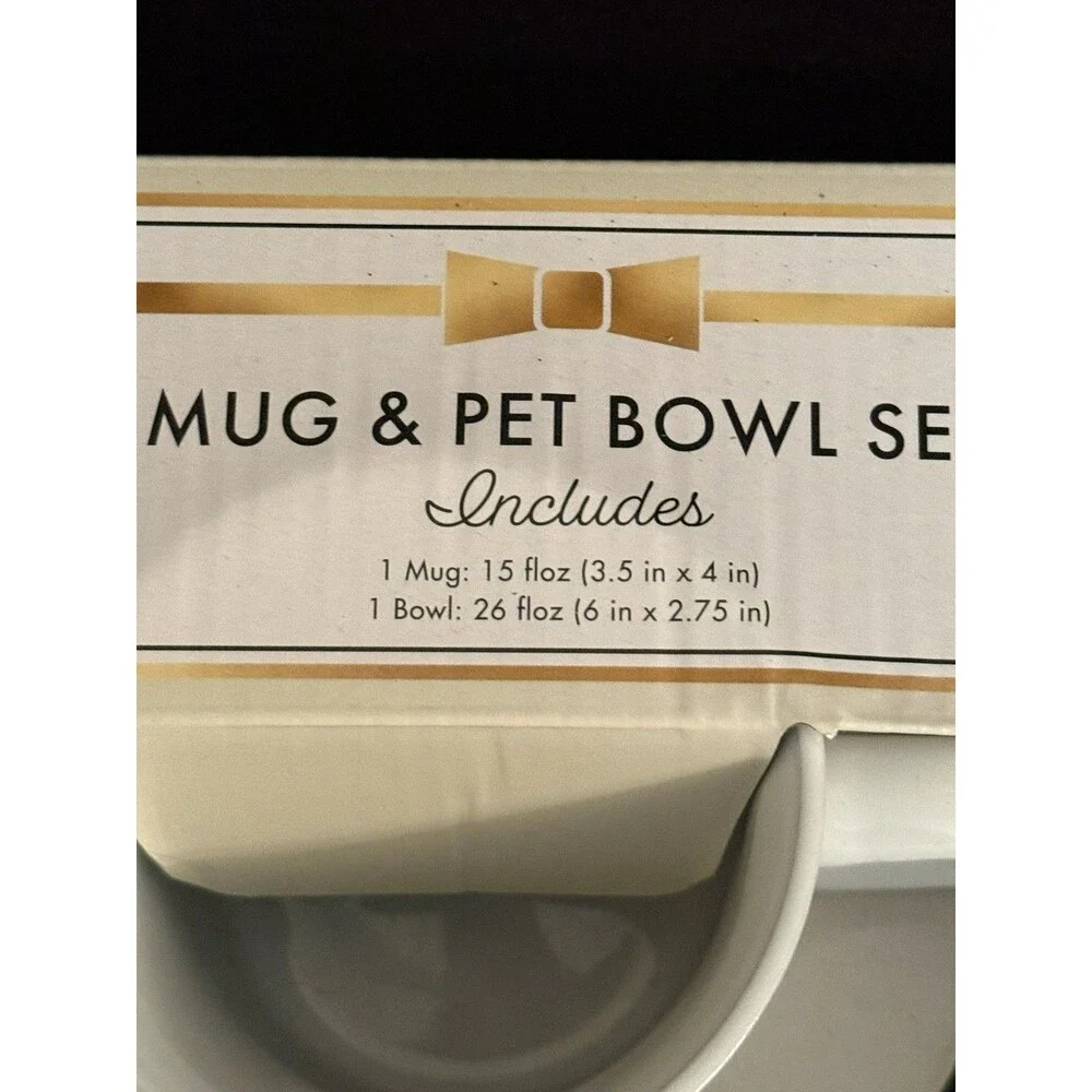 Coffee Mug and Pet Bowl Gift set Dog Human Home Love White Black Ceramic
